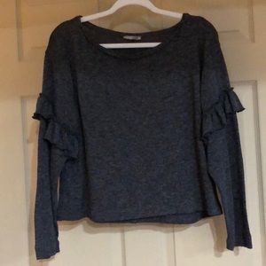 Ladies ZARA gray ruffle sweater Sz. MED